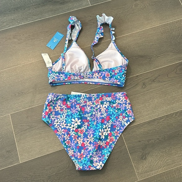 CUPSHE Daisy Ruffle Bralette High Waisted Bottom 2 Piece Swimsuit Size S - Picture 11 of 13